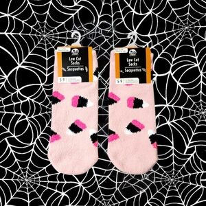 New! Adorable Pink Candy Corn Fuzzy Socks, Halloween Pink Socks, Low Cut Socks